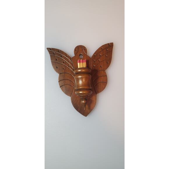 Vintage wooden butterfly Shape Match Holder - Picture 1 of 7